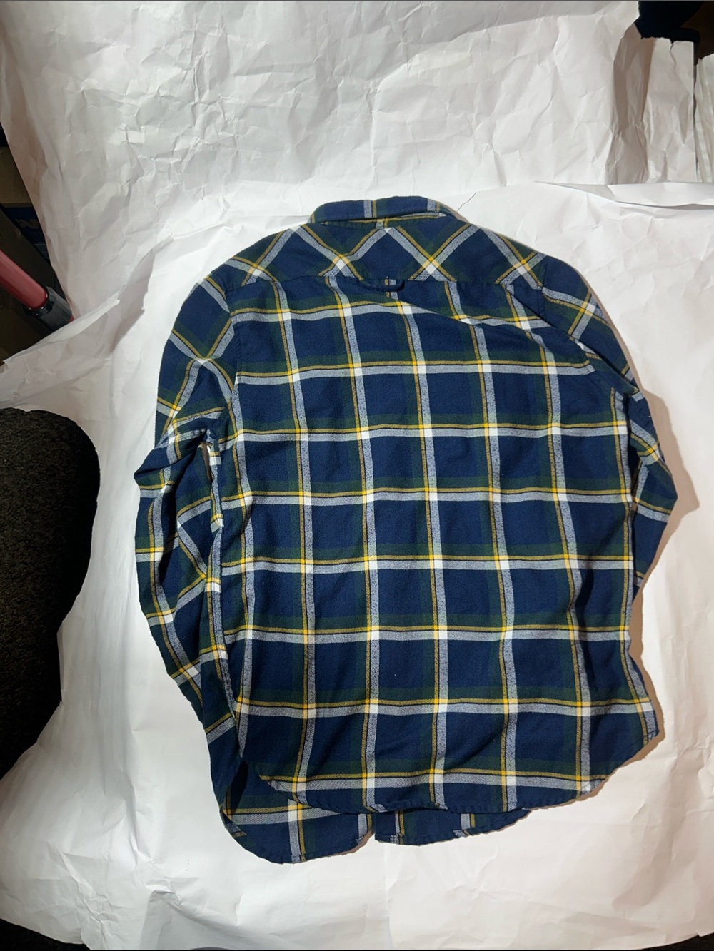 Burnside Brushed Plaid Flannel Shirt - Navy/Yellow - - Picture 6 of 6
